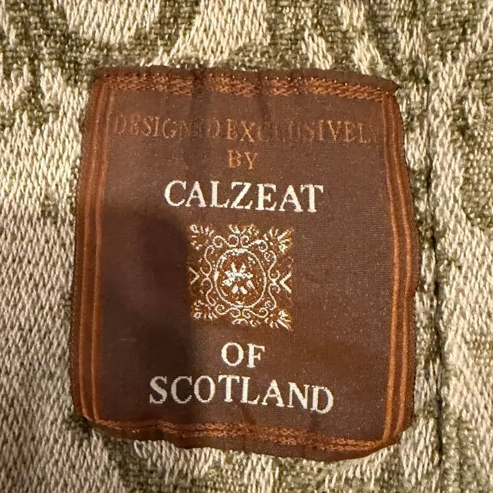 Calzeat of Scotland Olive Green Paisley Fringe 45x60 Throw Blanket Cozy Luxe